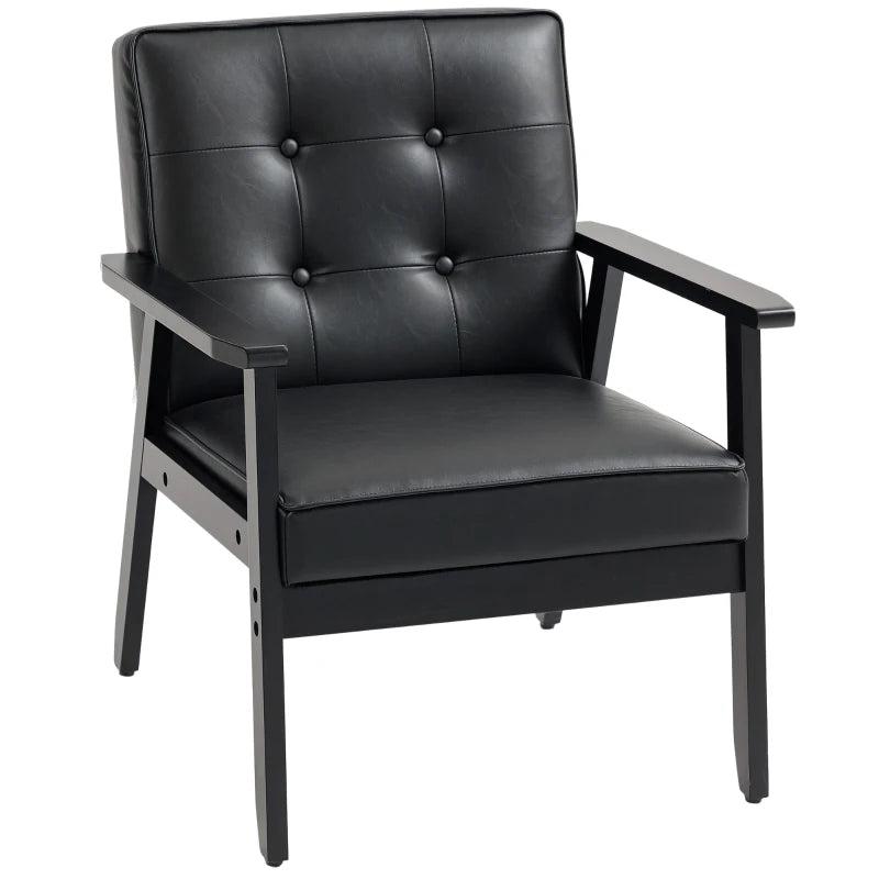 Retro-Style Accent Chair with Faux Leather Seat in Black for Stylish Home Decor