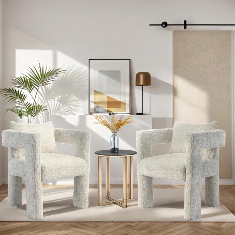 Set of 2 Modern Accent Chairs with Hollow Armrests, Cushions and Pillows for Stylish Living Room, Beige