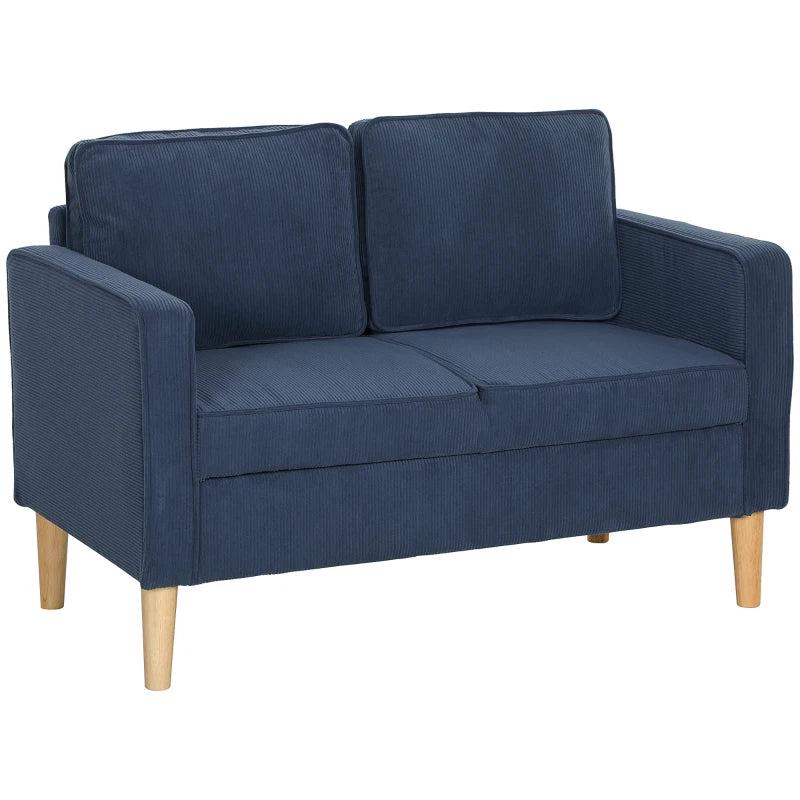 Small Blue Corduroy Two-Seater Sofa for Compact Living Spaces