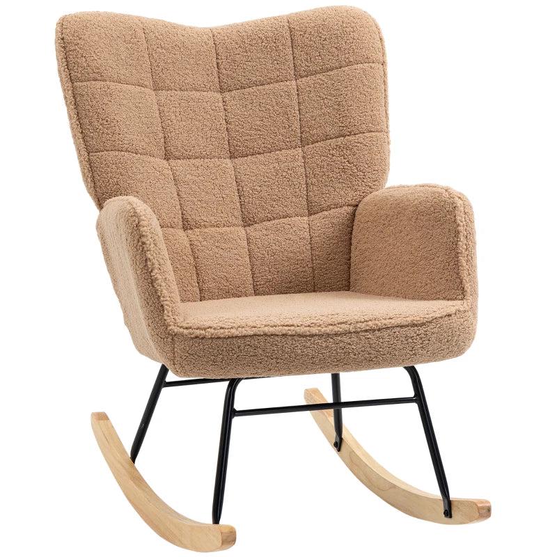 Soft Fleece Rocking Wingback Chair in Light Brown  Comfortable and Stylish Seating for Your Home