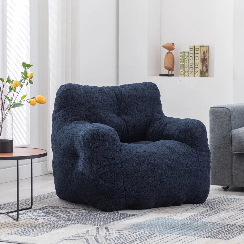 Soft Tufted Foam Snuggle Chair in Blue with Teddy Fabric  No Assembly Needed, 100x94x70 cm