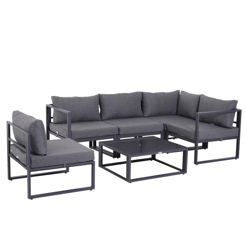 Stylish 6-Piece Outdoor Indoor Sectional Sofa Set with Thick Cushions and Aluminium Frame - Grey