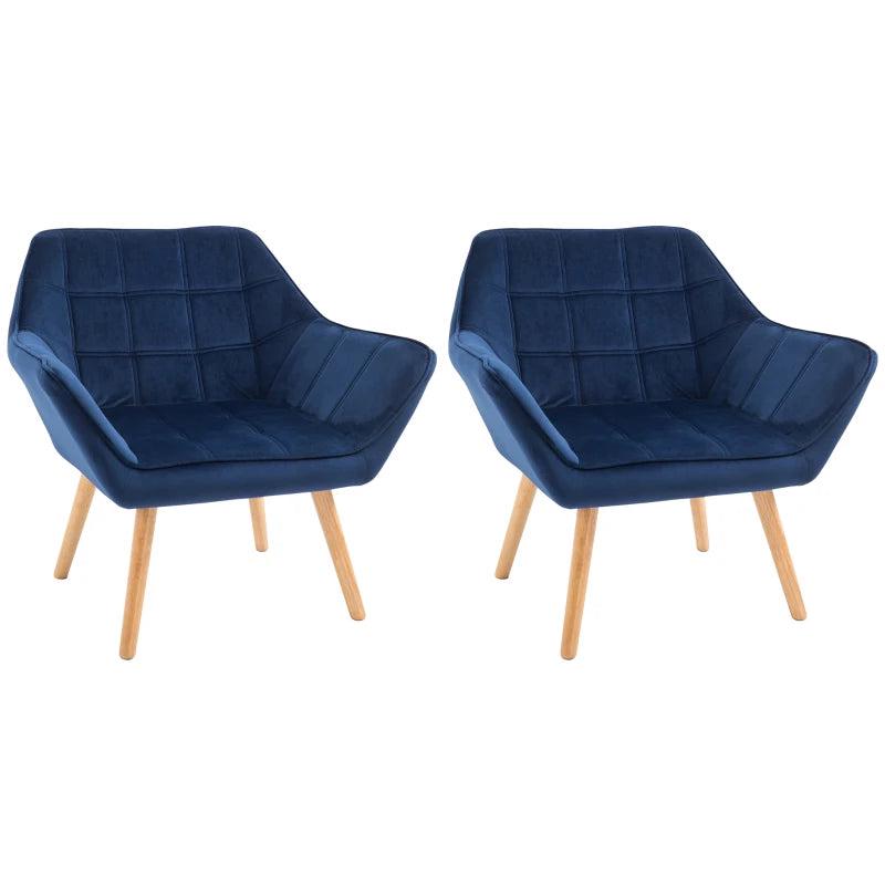 Stylish Accent Armchair Set with Wide Arms and Slanted Back for Bedroom or Living Room Seating in Blue