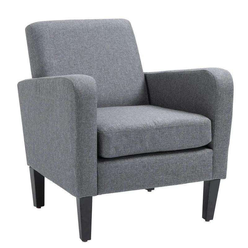 Stylish Grey Accent Chair with Rubber Wood Legs for Living Room and Bedroom