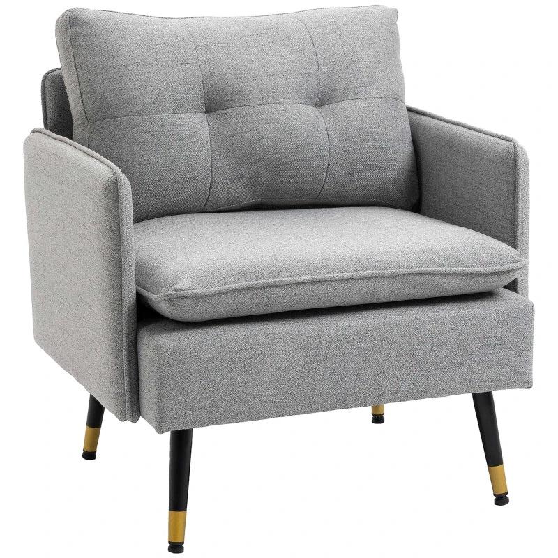Stylish Grey Upholstered Accent Chair with Button Tufting for Living Room and Bedroom