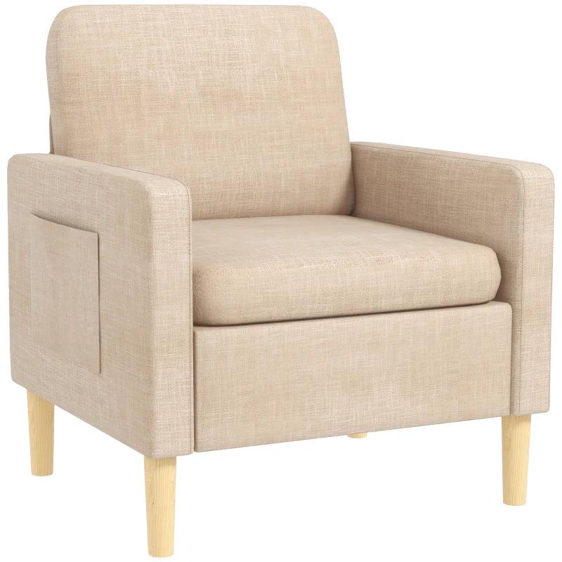 Stylish Upholstered Accent Chair for Living Room, Bedroom or Home Office - Comfy Beige Fireside Armchair