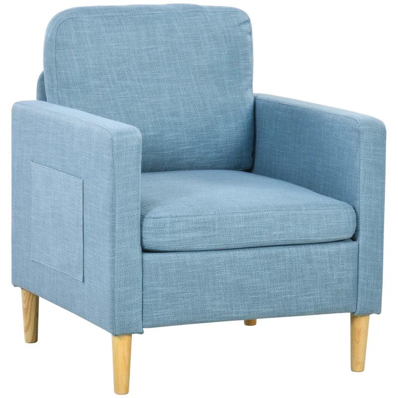 Stylish Upholstered Accent Chair for Living Room, Bedroom or Home Office - Comfy Blue Fireside Armchair