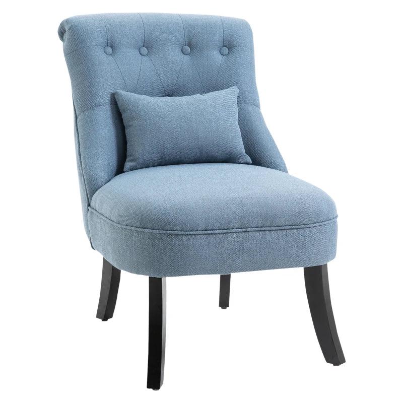 Upholstered Fabric Single Sofa Dining Chair with Pillow and Solid Wood Legs for Living Room, Blue