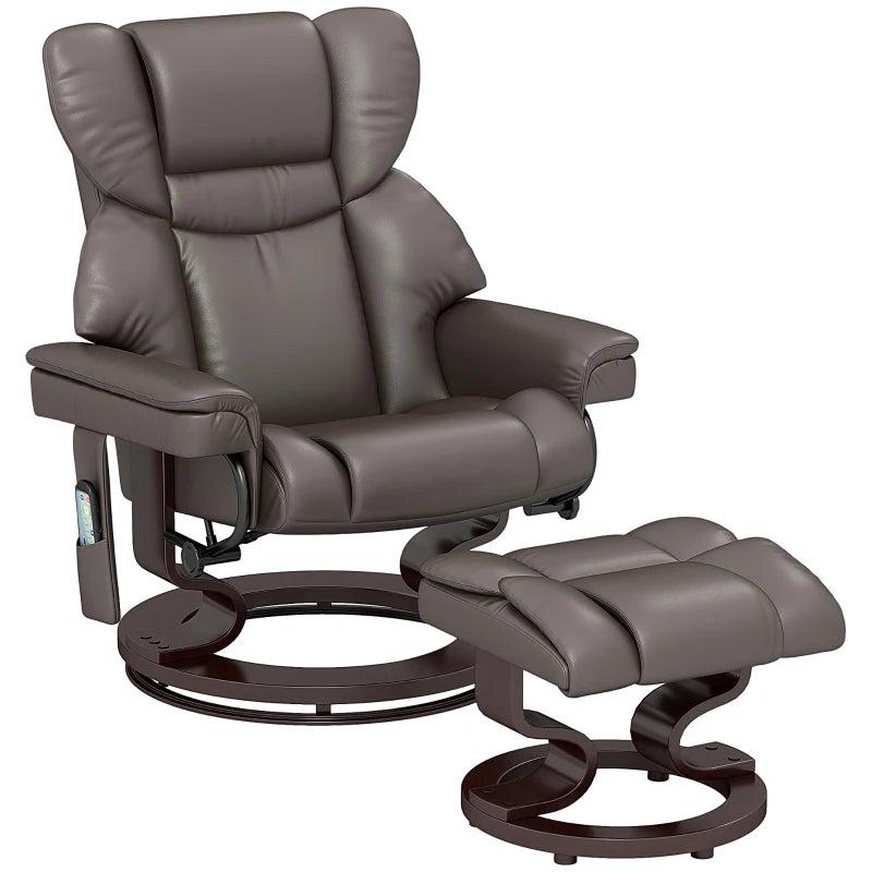 Upholstered Massage Recliner Chair with Footstool, Adjustable Backrest, Swivel Design for Living Room and Bedroom, Brown