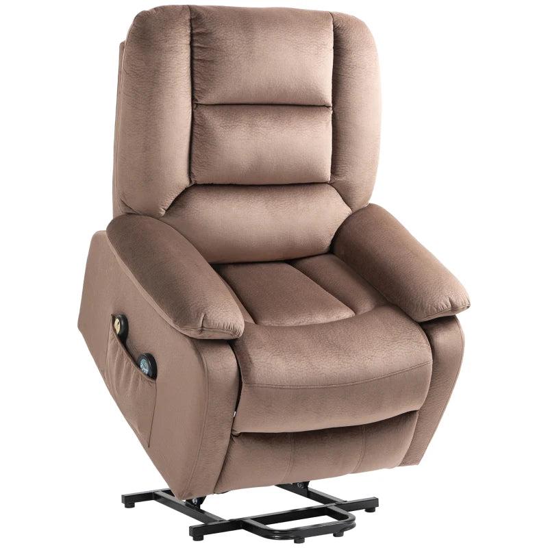 Velvet Electric Lift and Recline Massage Armchair with Remote Control in Brown