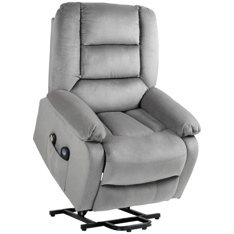 Velvet Electric Lift and Recline Massage Armchair with Remote Control in Grey