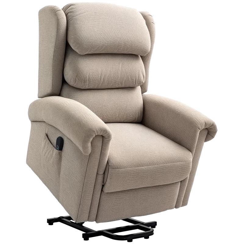 Velvet Electric Riser Recliner Chair for Elderly with Remote Control, Side Pockets and Thick Padded Back in Khaki
