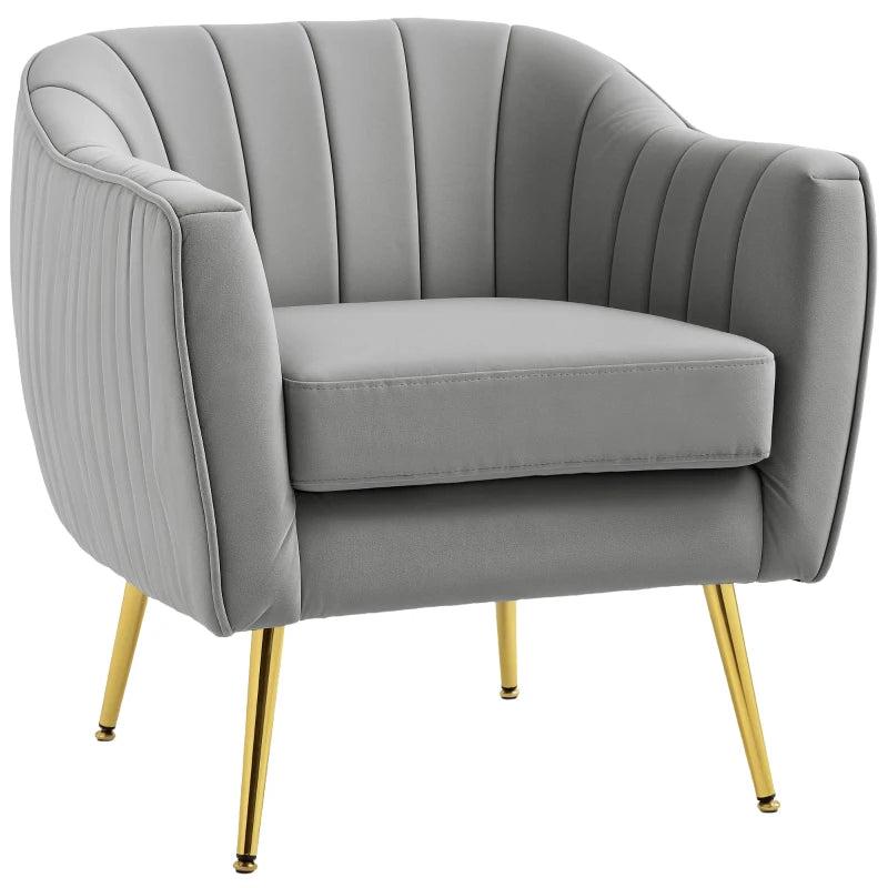 Velvet-Feel Shell Back Accent Chair in Grey for Stylish Home Decor