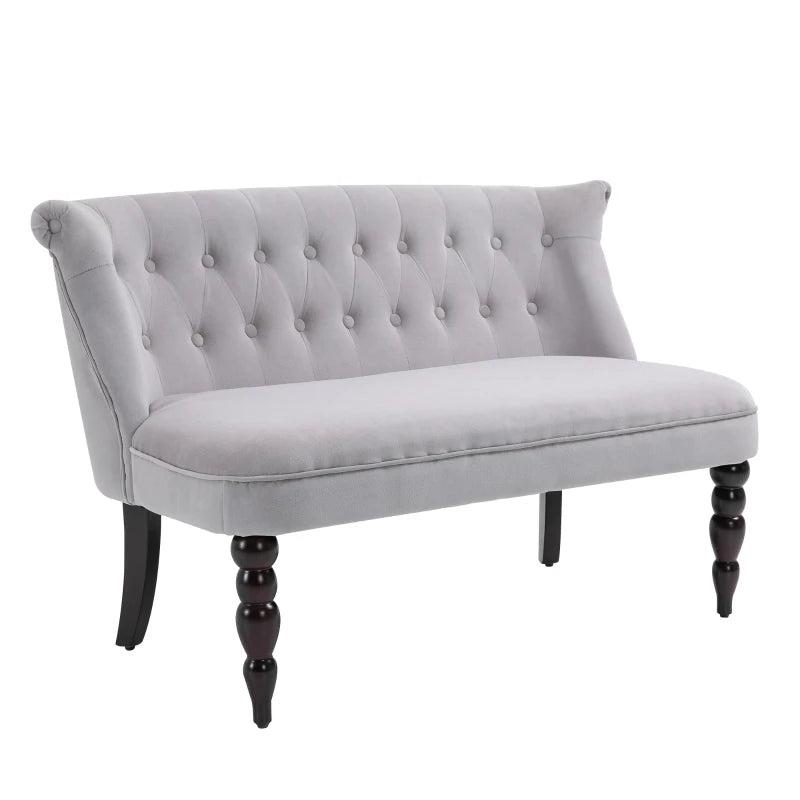 Vintage Button Tufted Chaise Lounger Sofa, Compact 2-Seater with Carved Legs for Bedroom or Living Room, Grey
