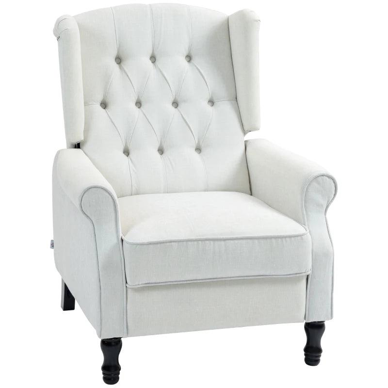 Vintage Wingback Recliner Armchair with Nail Head Trim and Button Tufted Back for Living Room, Cream White