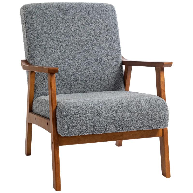 Wide Seat Boucle Accent Armchair with Thick Padding and Solid Wood Frame for Living Room, Bedroom, or Office