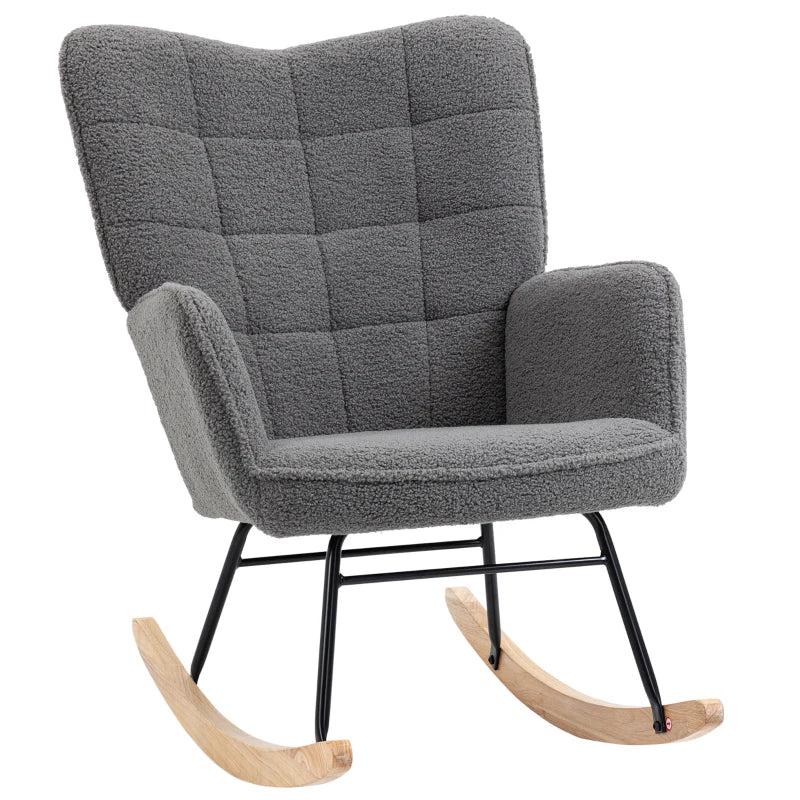 Berber Fleece Nursery Glider Rocker for Nursing, Wingback Rocking Chair in Dark Grey for Living Room