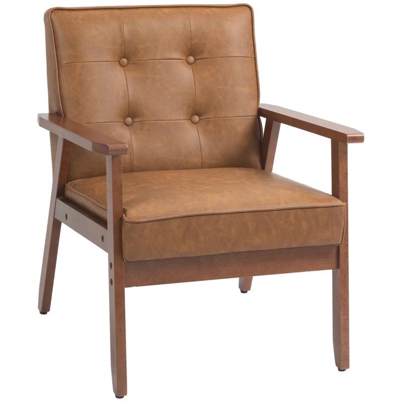 Retro-Style Accent Chair with Brown Faux Leather Seat for Stylish Home Decor