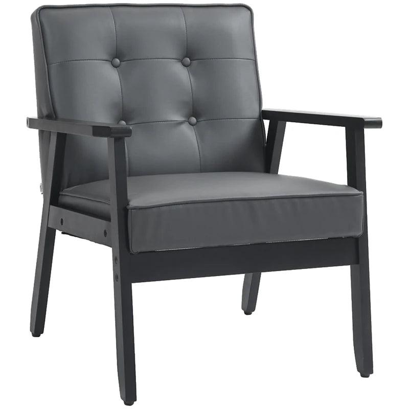 Retro-Style Accent Chair with Grey Faux Leather Seat for Stylish Home Decor