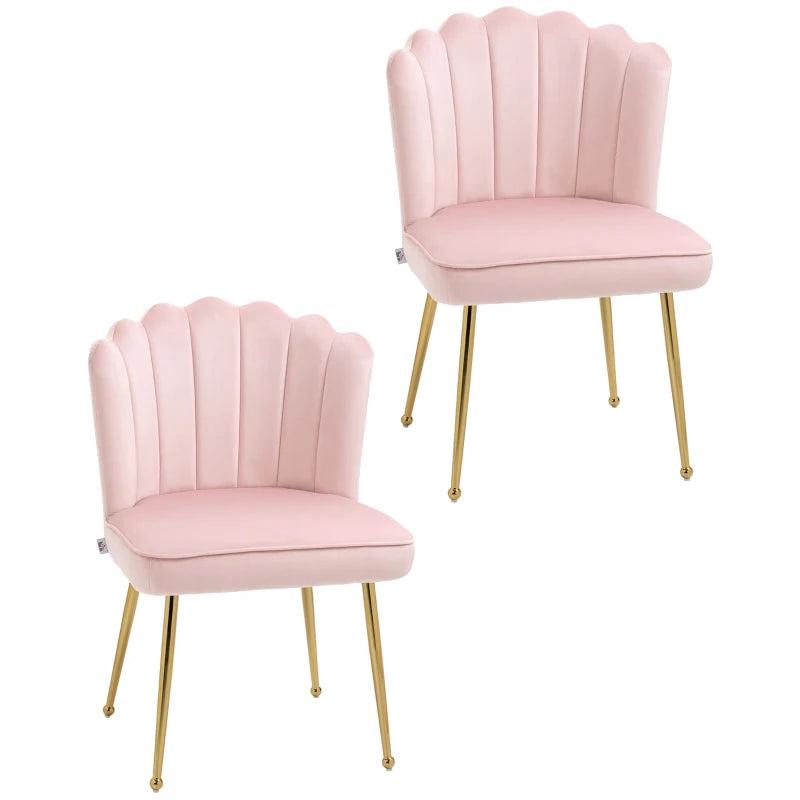 Set of 2 Velvet Upholstered Dining Chairs with Gold Metal Legs, Stylish Lounge Chairs for Living Room, Pink
