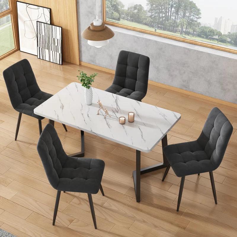 Set of 4 Ergonomic Velvet Dining Chairs with Metal Frame and High-Density Foam Padding in Grey