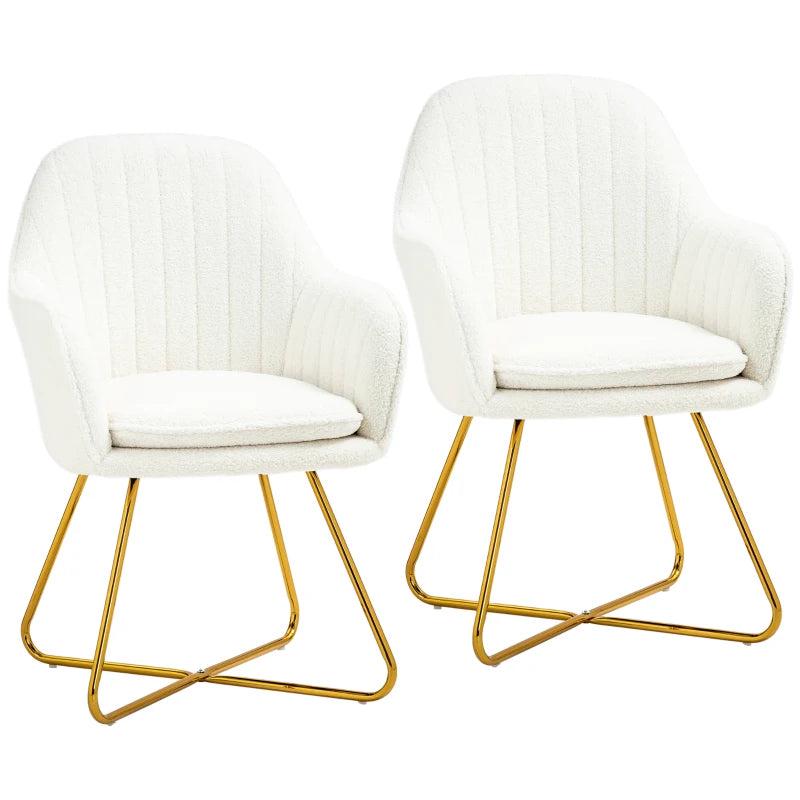 Set of Two Cream Sherpa Fleece Dining Chairs for Stylish Home Decor