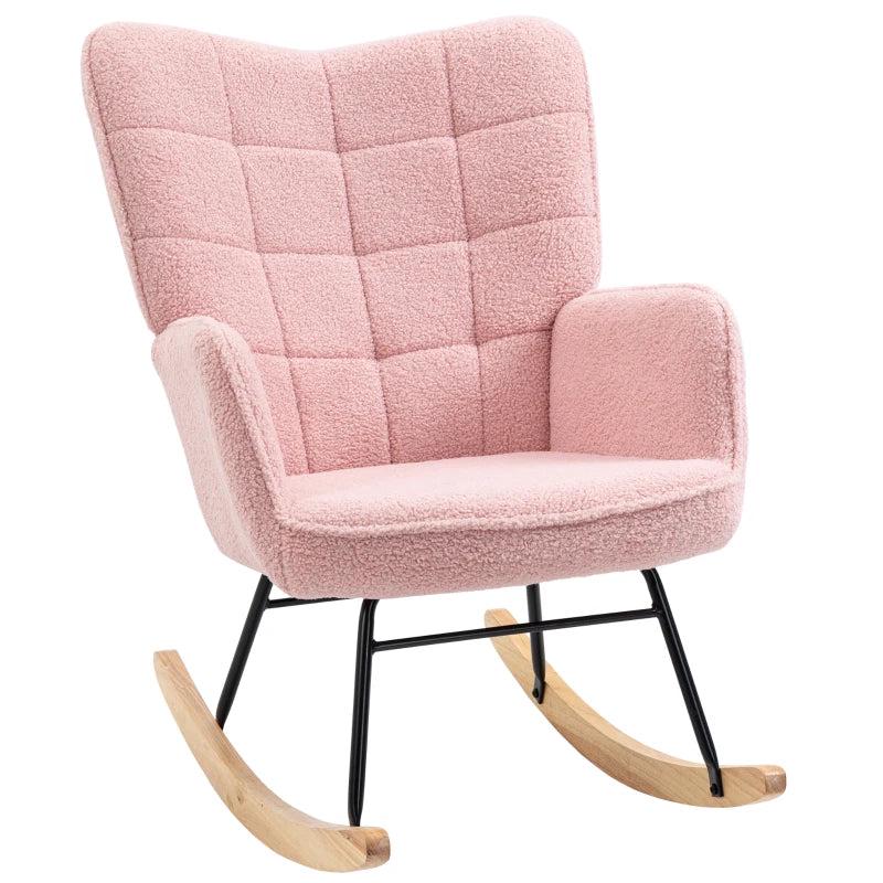 Soft Fleece Rocking Wingback Chair in Pink - Comfortable and Stylish Seating for Your Home