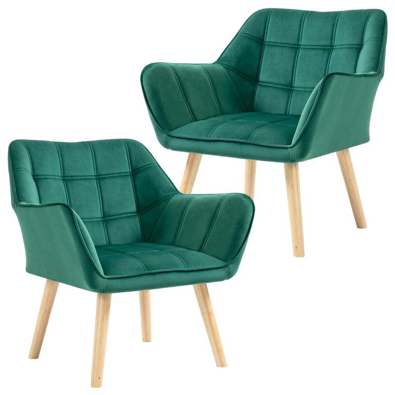 Stylish Accent Armchair Set with Wide Arms and Slanted Back for Bedroom or Living Room Seating in Green