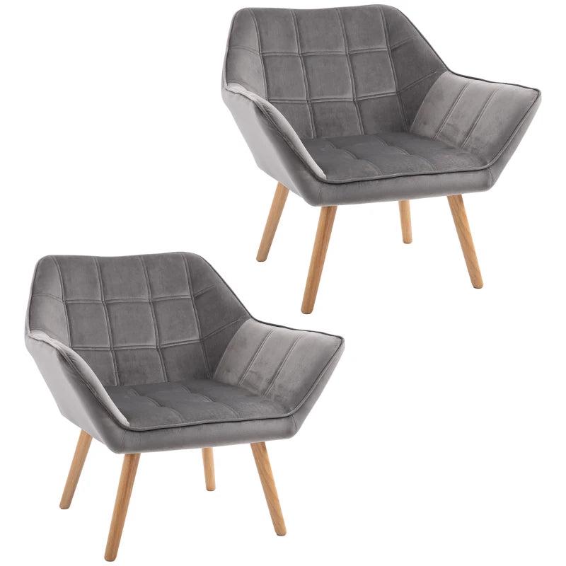 Stylish Accent Armchair Set with Wide Arms and Slanted Back for Bedroom or Living Room Seating in Grey