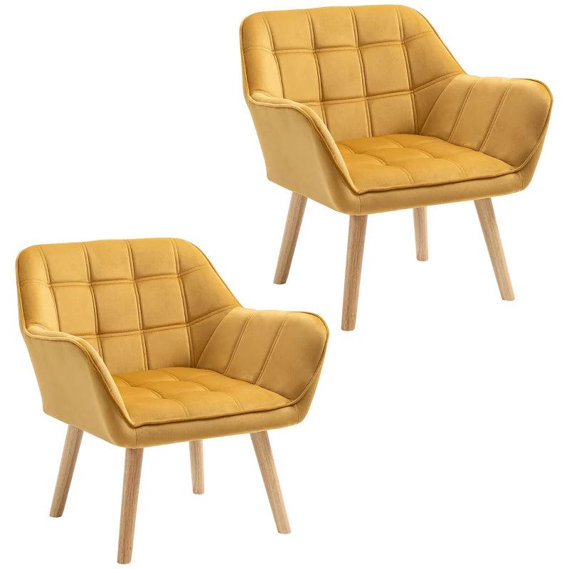 Stylish Accent Armchair Set with Wide Arms and Slanted Back for Bedroom or Living Room Seating in Yellow