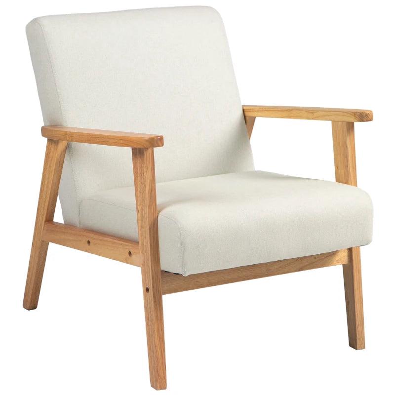 Stylish Cream White Fabric Accent Chair with Rubber Wood Frame and Comfortable Padded Cushion for Living Room