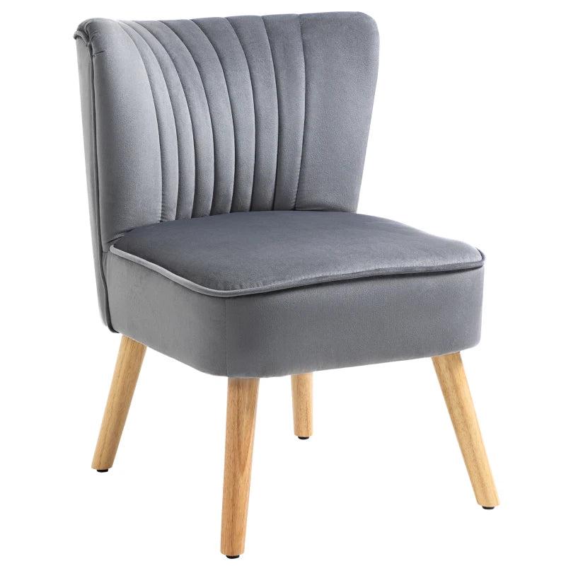 Stylish Grey Fabric Accent Chair with Rubber Wood Legs and Thick Padding for Living Room Comfort