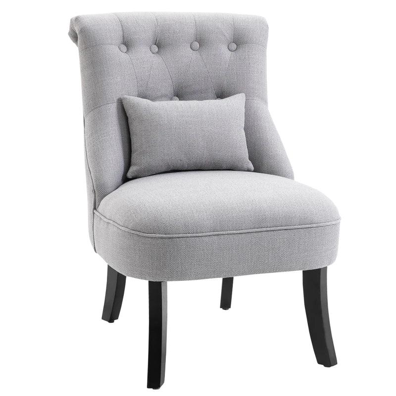 Stylish Grey Upholstered Tub Chair with Pillow and Solid Wood Legs for Living Room or Dining Area