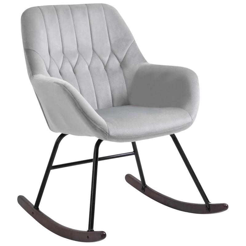 Stylish Rocking Chair with Steel Frame and Sponge Padding for Living Room, Office, Balcony in Grey and Black