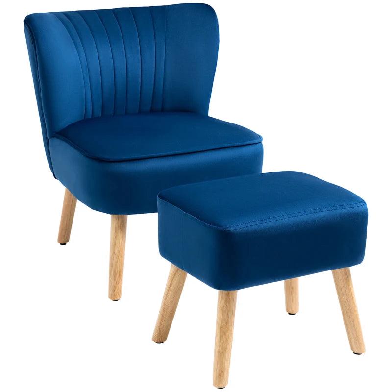 Velvet Accent Chair with Ottoman - Curved Back Tub Seat, Dark Blue, Stylish Home Furniture