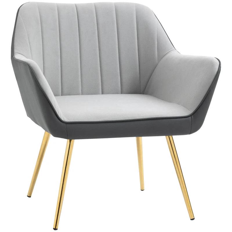 Velvet Accent Chairs with Gold Legs for Modern Living Room and Bedroom, Light Grey Upholstered Design