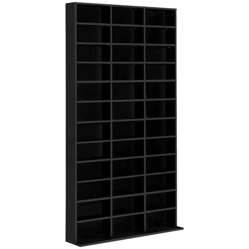 1116 CD & 528 DVD Storage Unit - Adjustable Wooden Media Shelf, 102x195 cm, Stylish Black Display for Home Organization