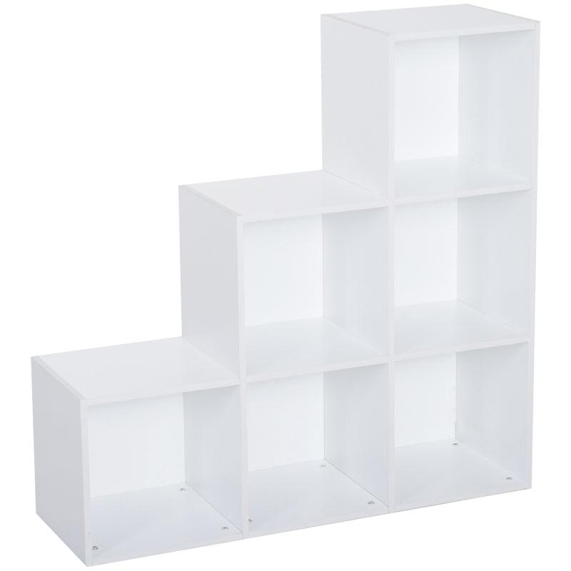 3-Tier 6-Cube Storage Unit - White Particle Board Bookcase Organizer for Home Office Shelves