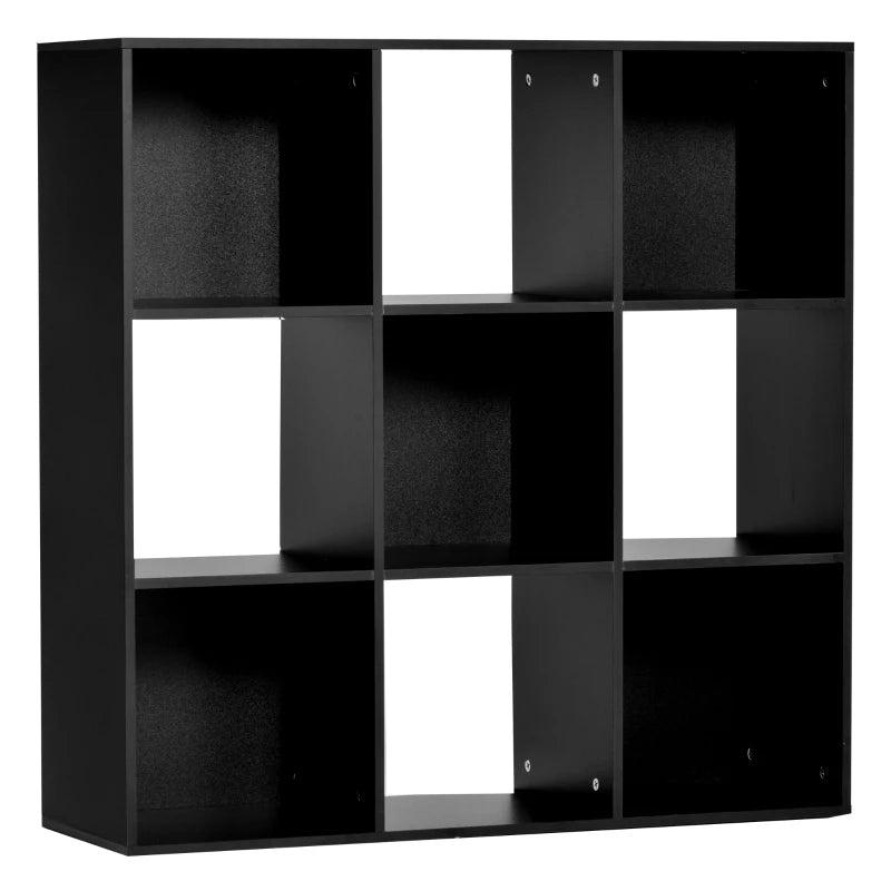 3-Tier 9-Cube Storage Unit - Black Particle Board Bookcase Organizer for Home Office Shelves