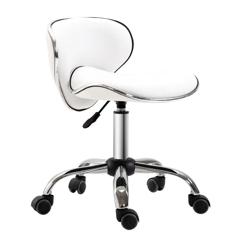 Adjustable Rolling Swivel Beauty Salon Chair & Spa Stool - Ergonomic White Technician Seat for Comfort & Style