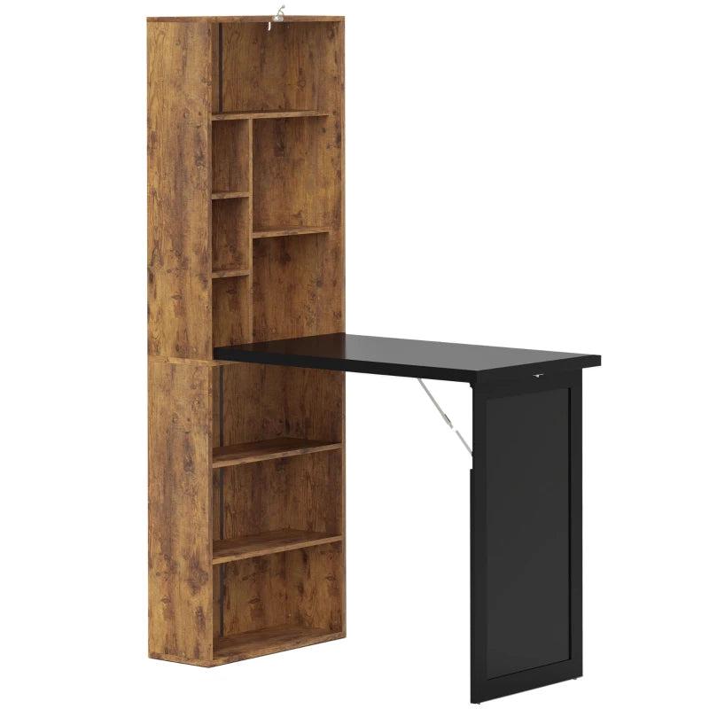 Rustic Brown Folding Desk with Blackboard - Multi-Function Computer Workstation & Side Shelf for Home Office
