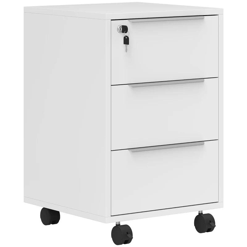 Secure White Three-Drawer Filing Cabinet with Lock - Ideal for Home Office Storage and Organization