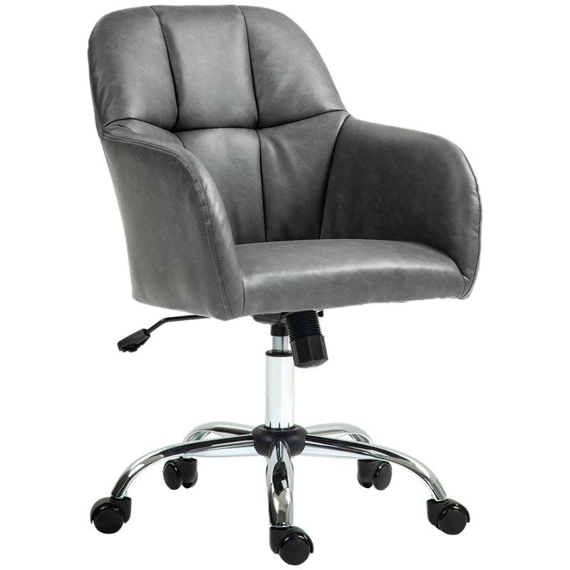 Stylish Grey Faux Leather Tub Office Chair with Wheels - Ergonomic Design for Home & Office Use