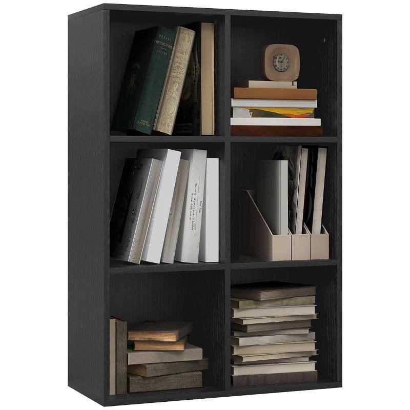 Stylish Six-Cube Bookcase in Black Wood Effect - Modern Storage Solution for Home or Office Organization