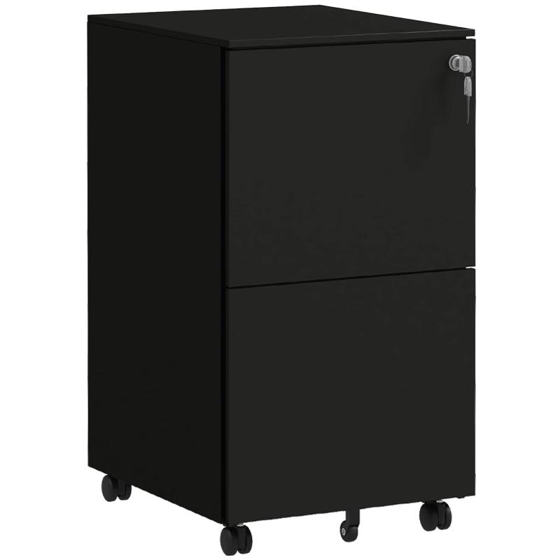 Vinsetto 2-Drawer Vertical Filing Cabinet with Lock & Wheels - Mobile Steel File Cabinet for A4, Legal, Letter Size - Black