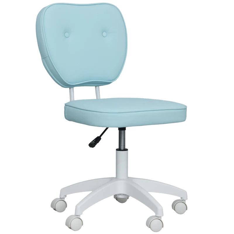 Vinsetto Blue PU Leather Vanity Office Chair - Adjustable Height, Armless Design, Swivel Wheels for Home & Office