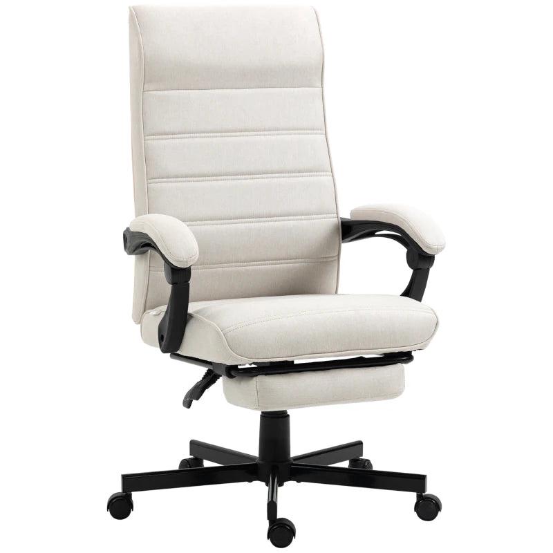 Vinsetto Cream White Office Chair - Adjustable Height Fabric Swivel Desk Chair with Rolling Wheels for Home Office & Study
