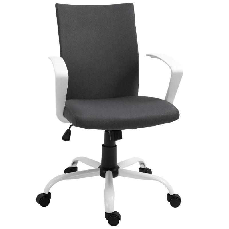 Vinsetto Dark Grey Linen Office Chair - Swivel Computer Desk Chair with Wheels, Adjustable Height & Armrests for Home Study