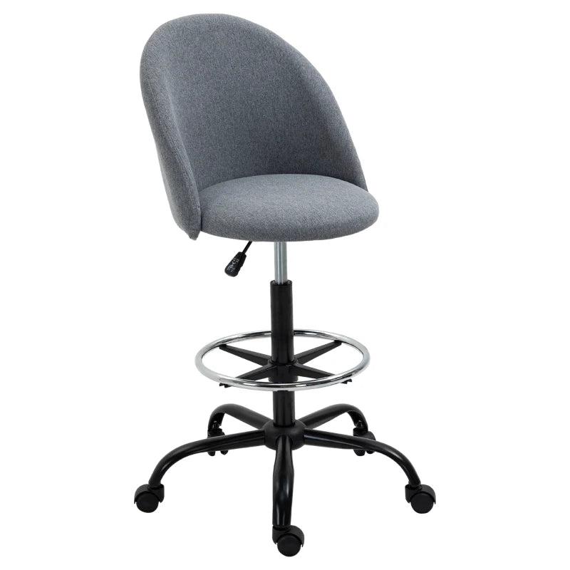 Vinsetto Ergonomic Drafting Chair - Adjustable Height, 360 Swivel, Padded Seat & Footrest, 5 Wheels - Grey for Home Office