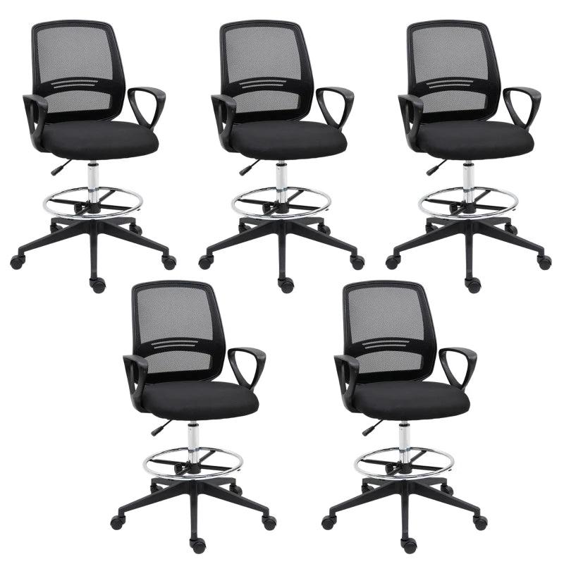 Vinsetto Ergonomic Mesh Drafting Chair - Adjustable Height, Footrest, 360 Swivel, Set of 5 - Tall Office Seating